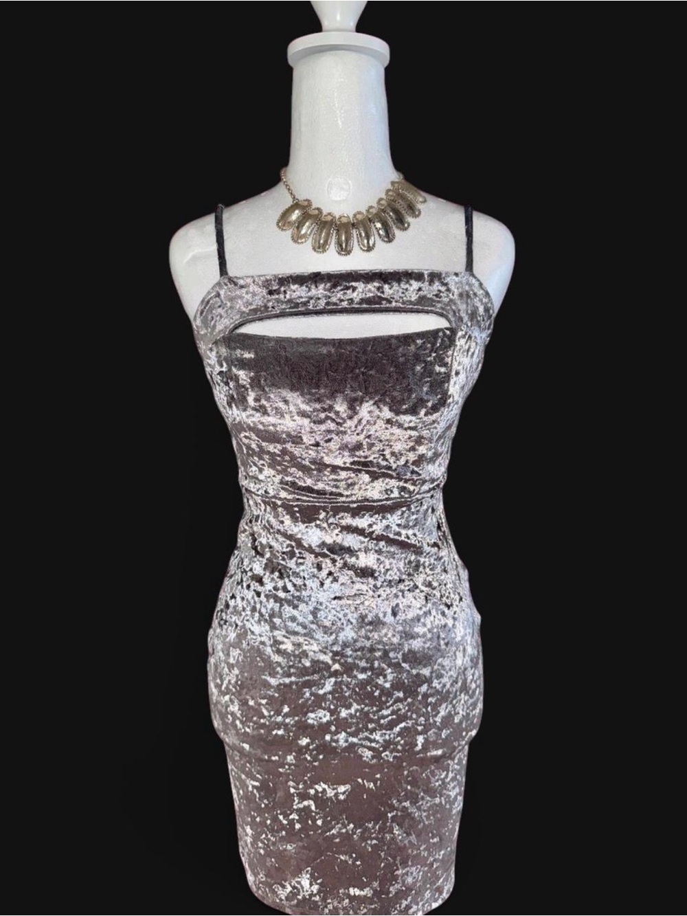 Glamorous Velvet Cutout Bodycon Dress - Silver Gray Metallic